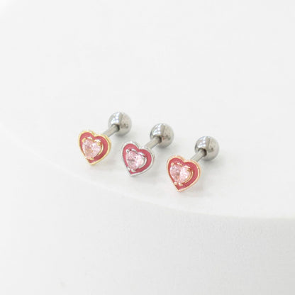 Sweetheart Crystal Barbell Stud Earrings – Ocean Blue & Blush Pink