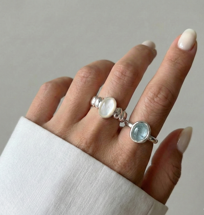 925 Sterling Silver Aquamarine Ring - Adjustable Natural Gemstone Open Ring