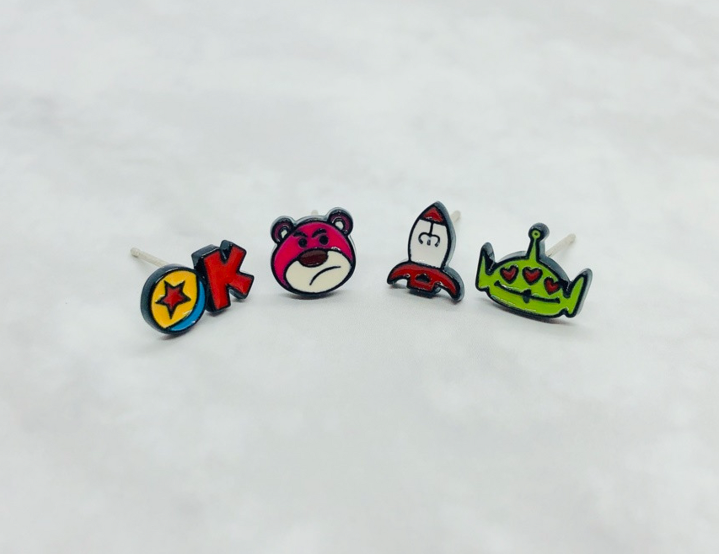 Toy Story Enamel Stud Earring Set (4pcs) - Hypoallergenic Silver Post Handmade in Korea