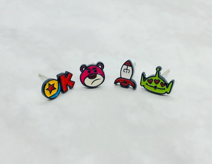 Toy Story Enamel Stud Earring Set (4pcs) - Hypoallergenic Silver Post Handmade in Korea