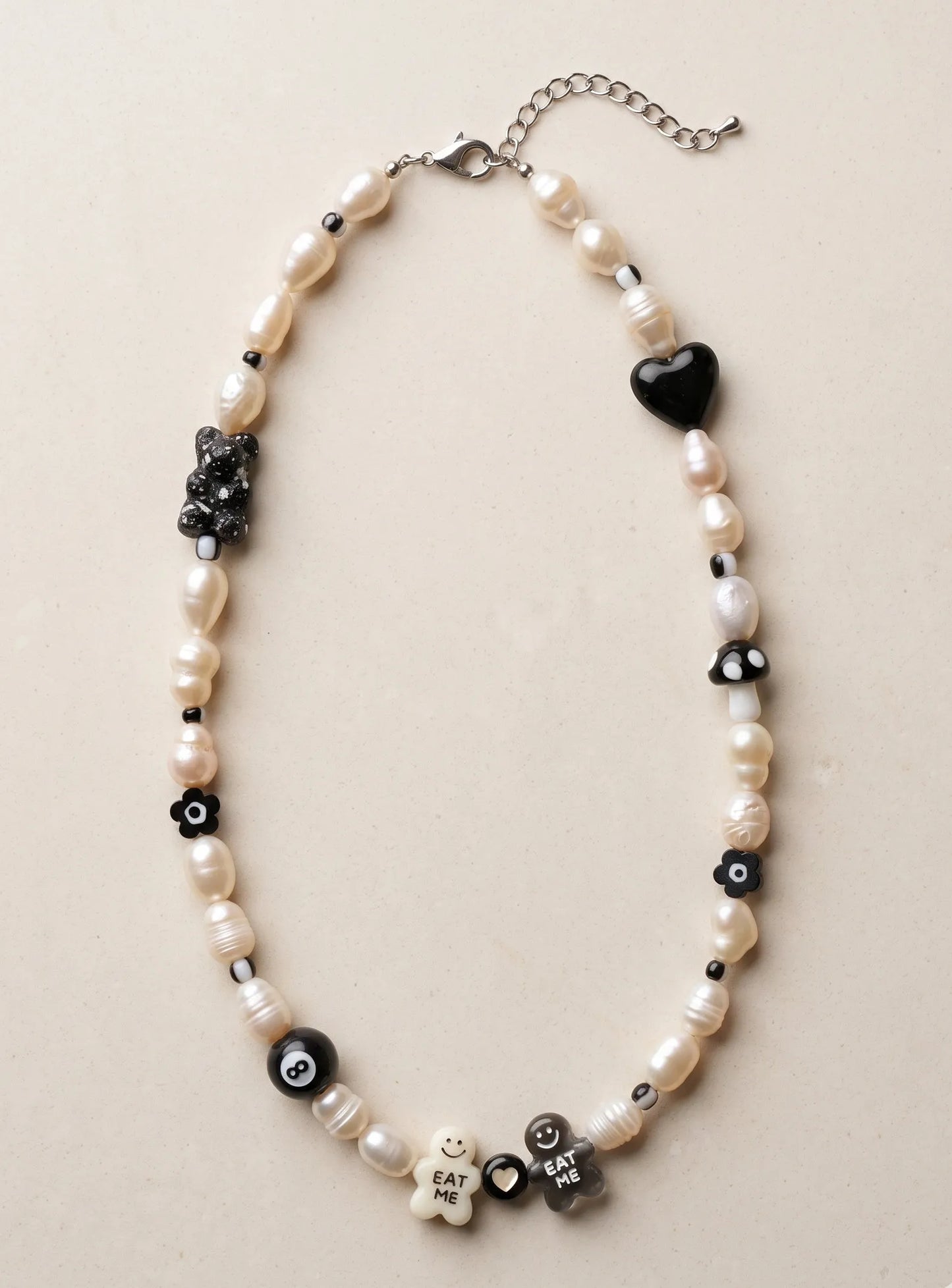 Kitsch Freshwater Pearl Charm Necklace — 8-Ball & Gingerbread Beads