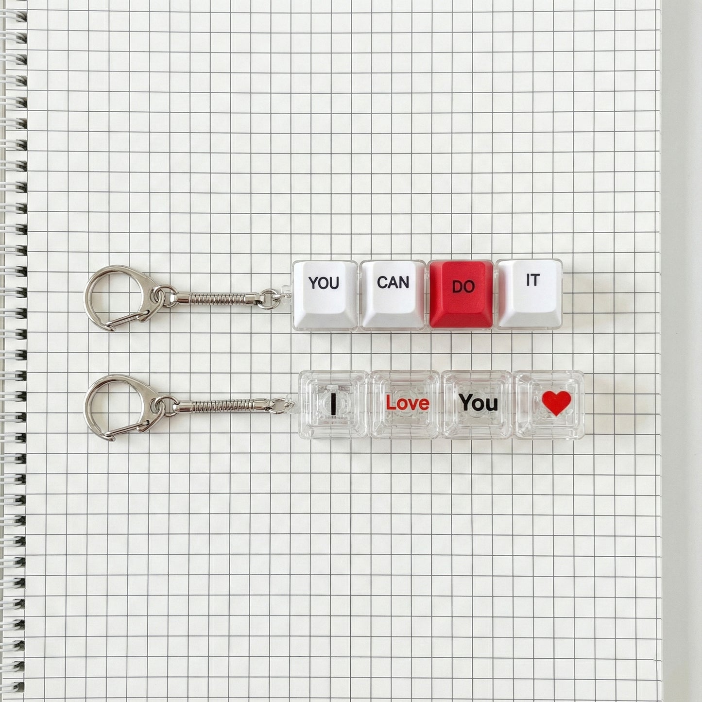 Clicky Mechanical Keycap Keychain - LED Fidget Toy "You Can Do It" & "I Love You"