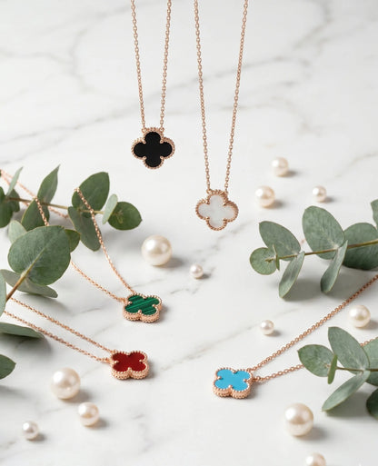 925 Silver Clover Gemstone Necklace | Rose Gold · K-Style