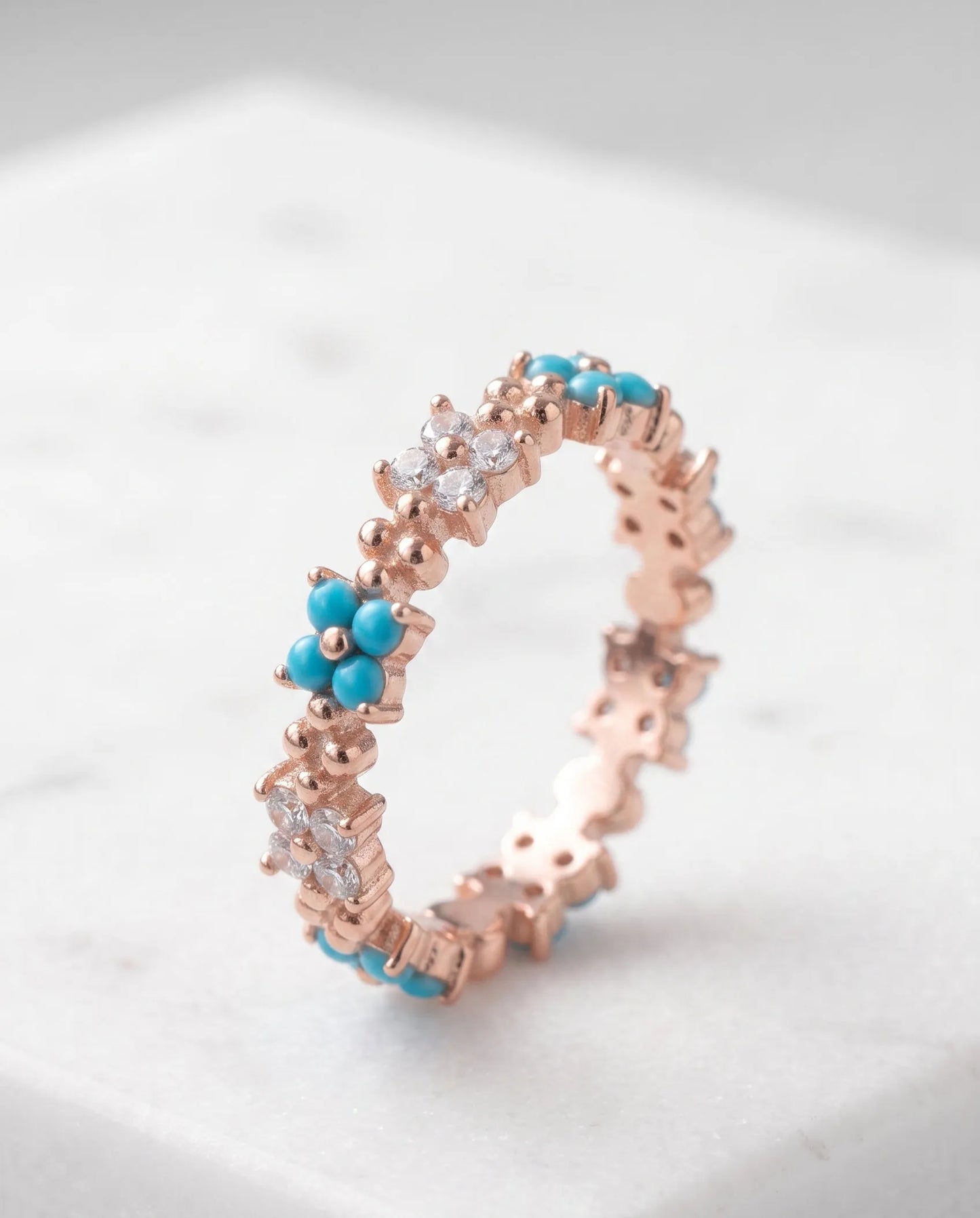 Turquoise Floral Eternity Ring | K-Style Stack
