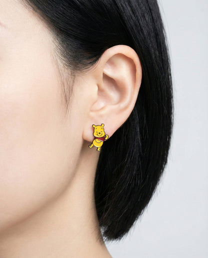 Pooh & Piglet Inspired 2-Way Drop Stud Earrings Handmade in Korea, 925 Silver Post