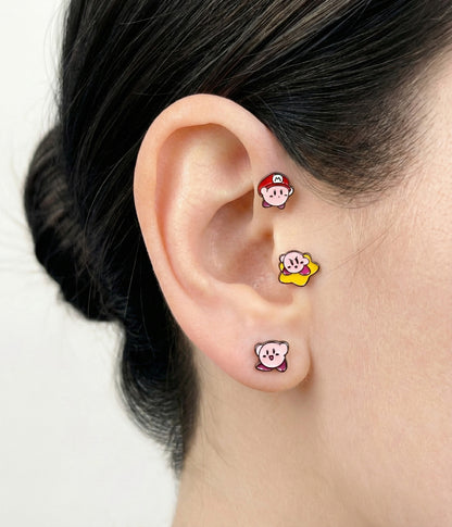 Kirby Pink Puffball — Star Allies Inspired Handmade Barbell Earrings Made in Korea