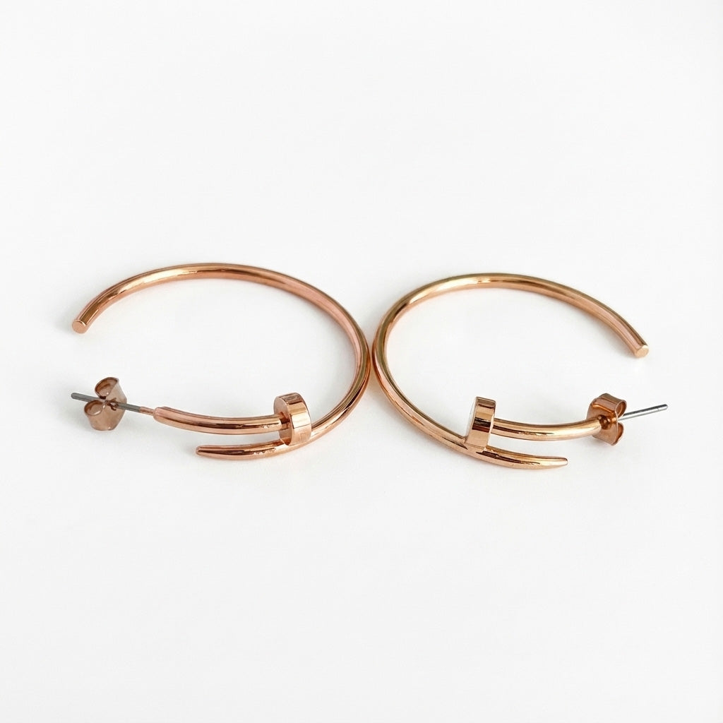 Modern Screw Hoop Earrings | Brass Titanium Posts | Gold Silver Rose Gold