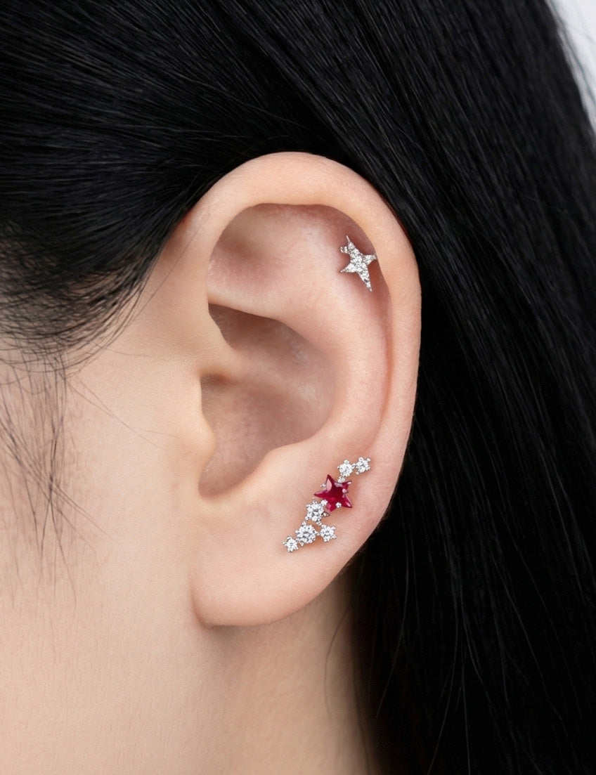 Helix Barbell – Star Cluster (Red) in Pink & Silver R