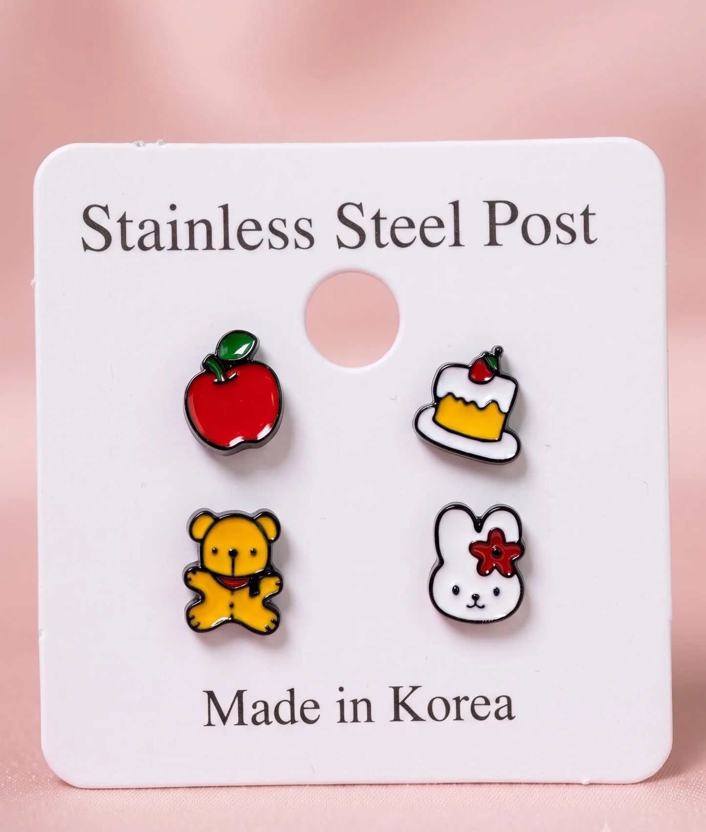 Miffy & Boris Brass Enamel Stud Earrings, 4-Piece Set