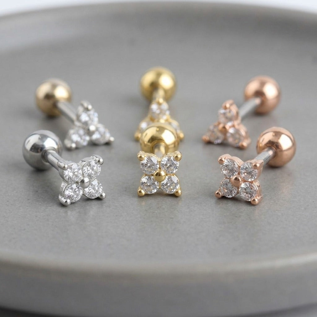 Micro CZ Triangle & Square Surgical Steel Barbell Piercing — 3 Colors