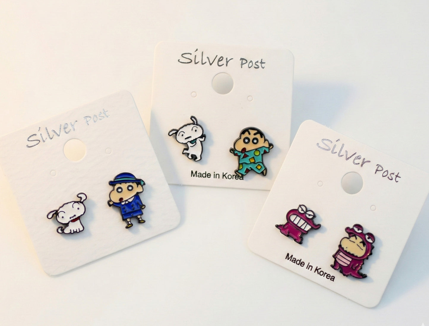 Crayon Shin-chan Asymmetrical Enamel Stud Earrings | Silver Post
