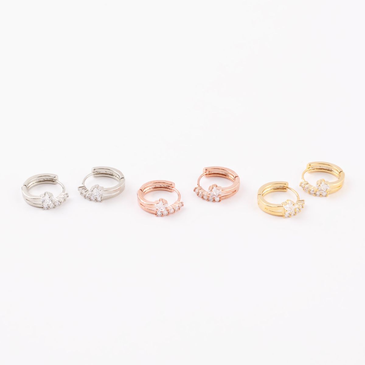 Star CZ Double-Row Huggie Hoop Earrings – Gold, Silver & Rose Gold