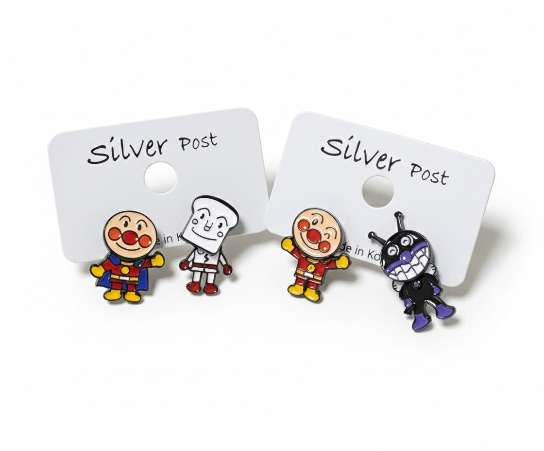 Anpanman and friends 2-way earrings with silver posts on card