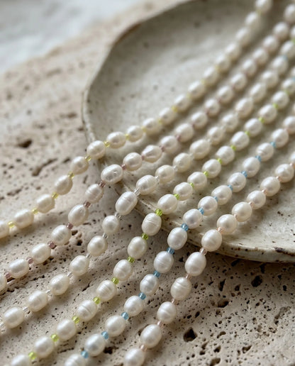 Real Freshwater Pearl & Color Bead Choker Necklace | Y2K Kitsch Neck Stack