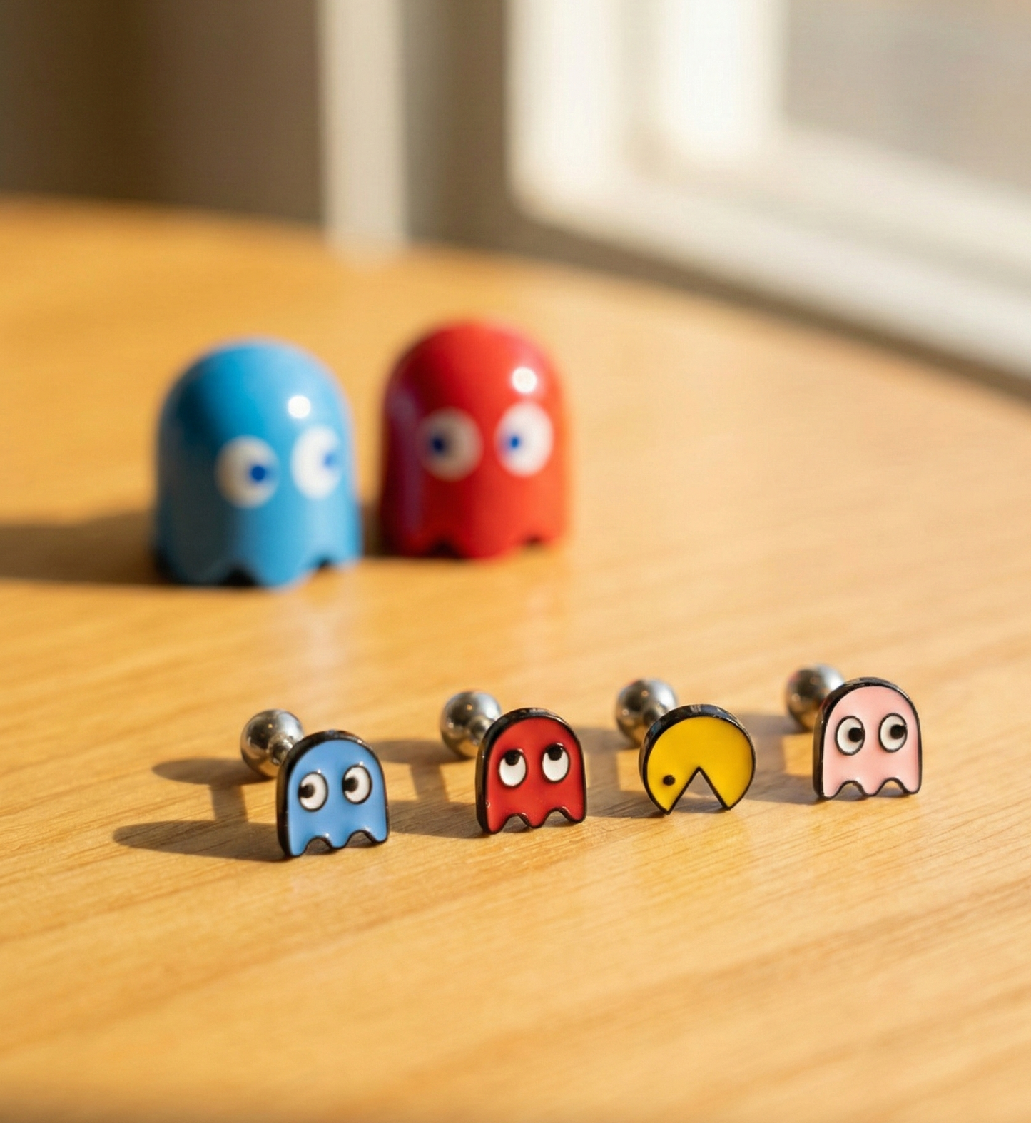Pac-Man & Ghost Barbell Stud | Retro Gamercore Piercing | Made in Korea