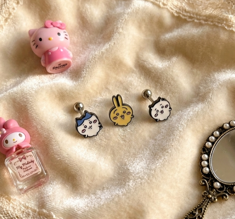Chiikawa Hachiware Usagi Kawaii Barbell Stud Earring | Made in Korea