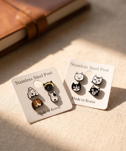 Black Cat & White Cat Mismatch Earrings — The Curated Ear Duo