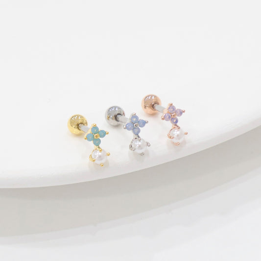 Pastel Flower Pearl Barbell Stud - Surgical Steel Cartilage Piercing