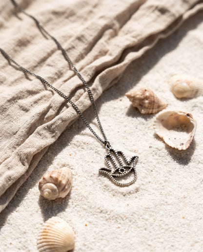 925 Sterling Silver Hamsa Pendant Necklace — Adjustable Chain, Layering Inspo