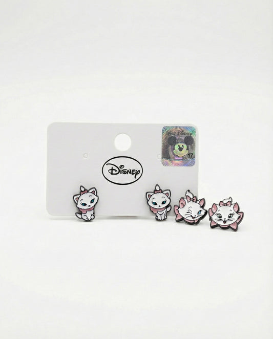 Disney Aristocats Marie cat enamel stud earrings set with winking and sitting designs