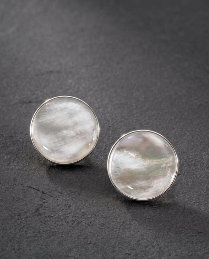 Mother of Pearl Circle Studs — 925 Silver