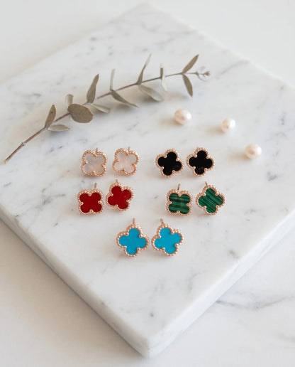 925 Silver Clover Gemstone Studs | Rose Gold | 5 Colors