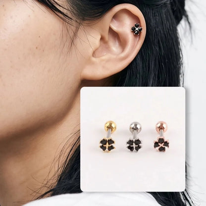 Black Clover Barbell Stud | Brass + Surgical Steel | K-Style Ear Stack (Single)