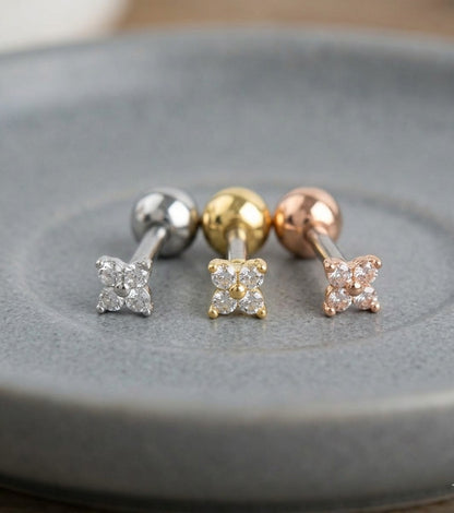 Micro CZ Triangle & Square Surgical Steel Barbell Piercing — 3 Colors