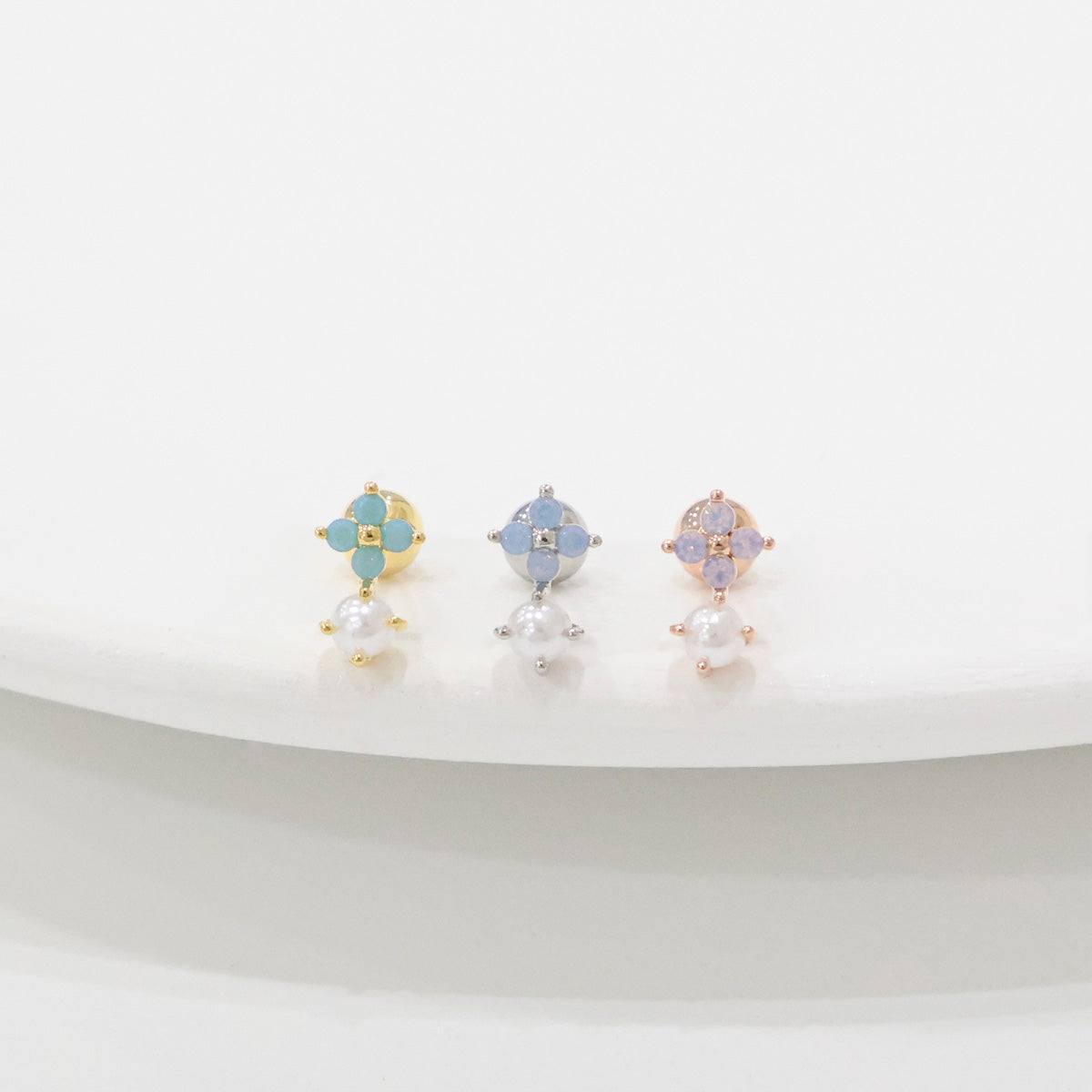 Pastel Flower Pearl Barbell Stud - Surgical Steel Cartilage Piercing