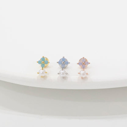 Pastel Flower Pearl Barbell Stud - Surgical Steel Cartilage Piercing