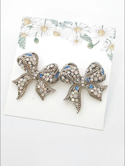 Crystal Bow Stud Earrings — Handmade in Korea | 8ttitto8