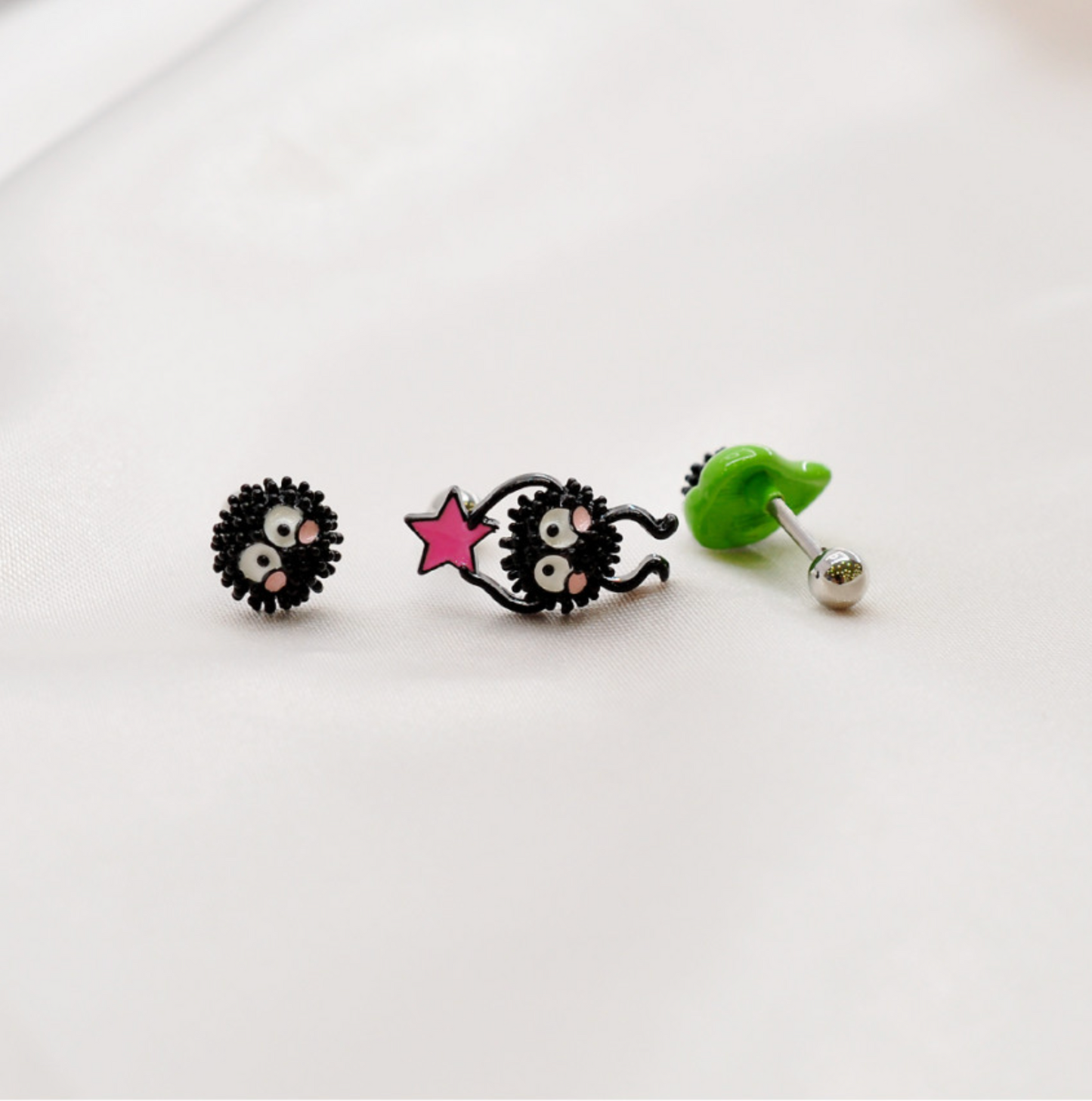 Soot Sprite Susuwatari Barbell Earrings – Studio Ghibli Inspired Surgical Steel | 8TTITTO8