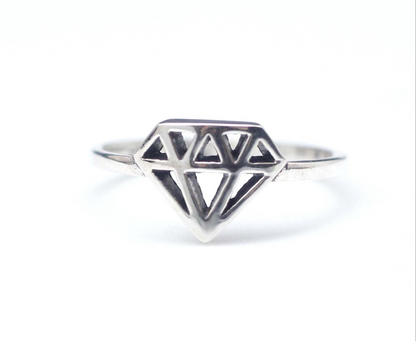 925 Sterling Silver Geometric Diamond Cut-Out Ring - Close-up view of diamond-shaped cutout design on white background