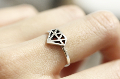 925 Sterling Silver Geometric Diamond Cut-Out Ring - Modern Silver Statement Band US Size 4-13