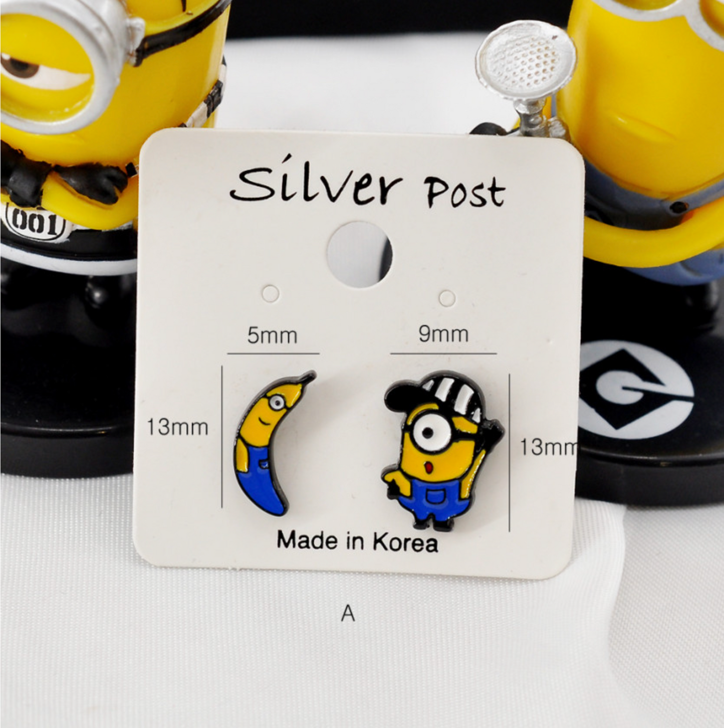 Cute Minions Mismatched Stud Earrings - Hypoallergenic 925 Silver Post, Made in Korea