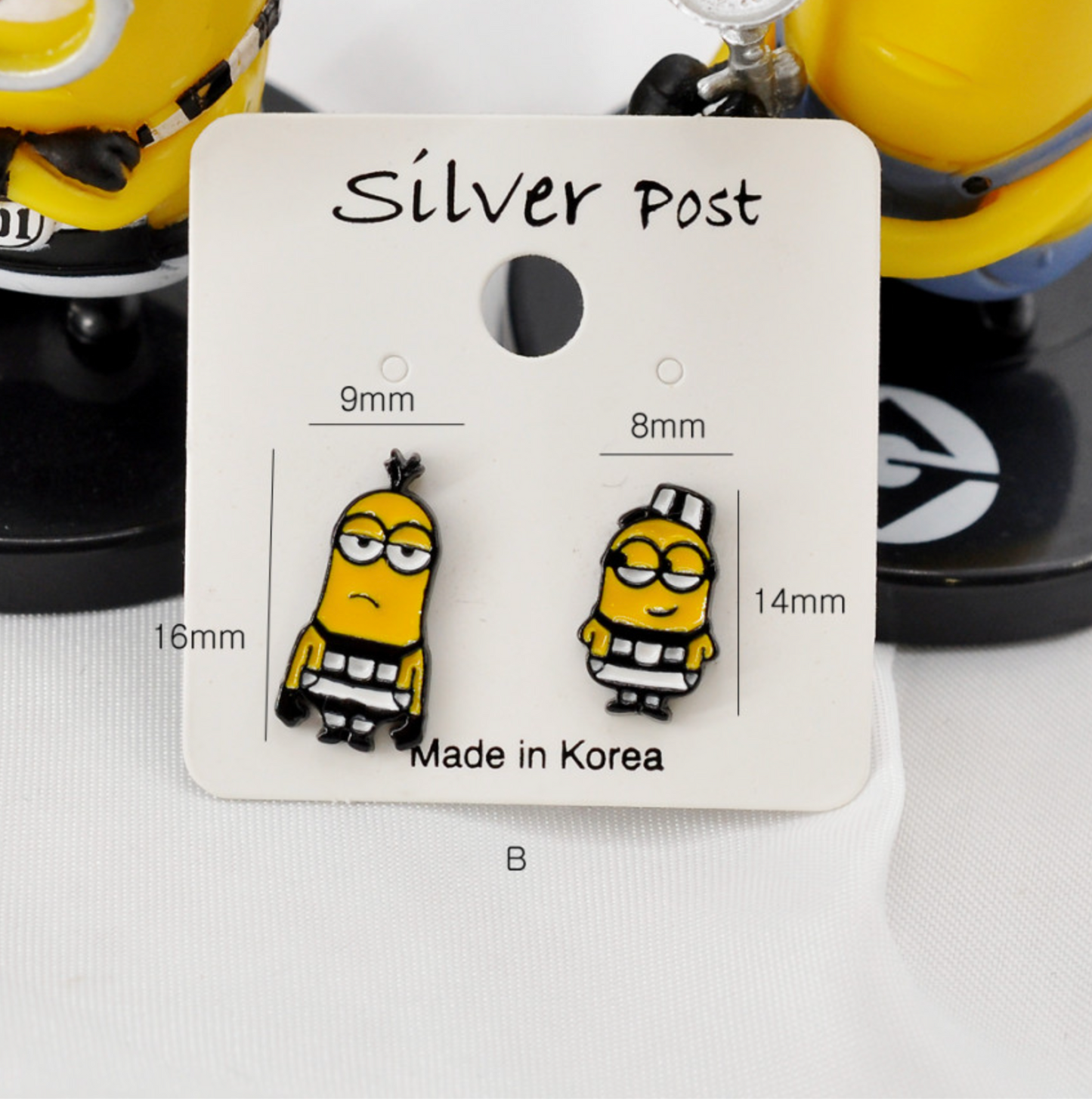 Cute Minions Mismatched Stud Earrings - Hypoallergenic 925 Silver Post, Made in Korea
