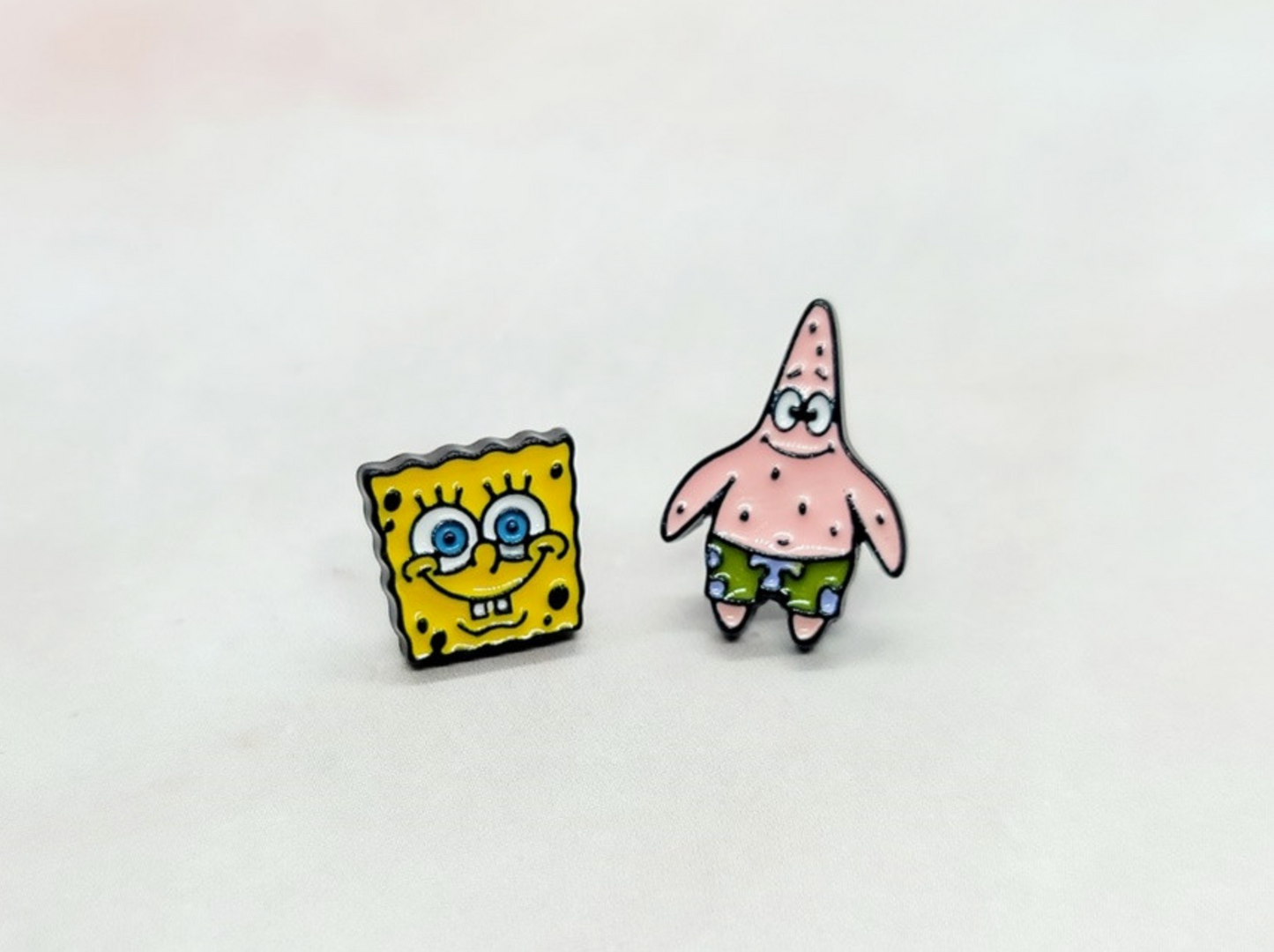 Handmade SpongeBob & Patrick Barbell Stud Earrings – Made in Korea