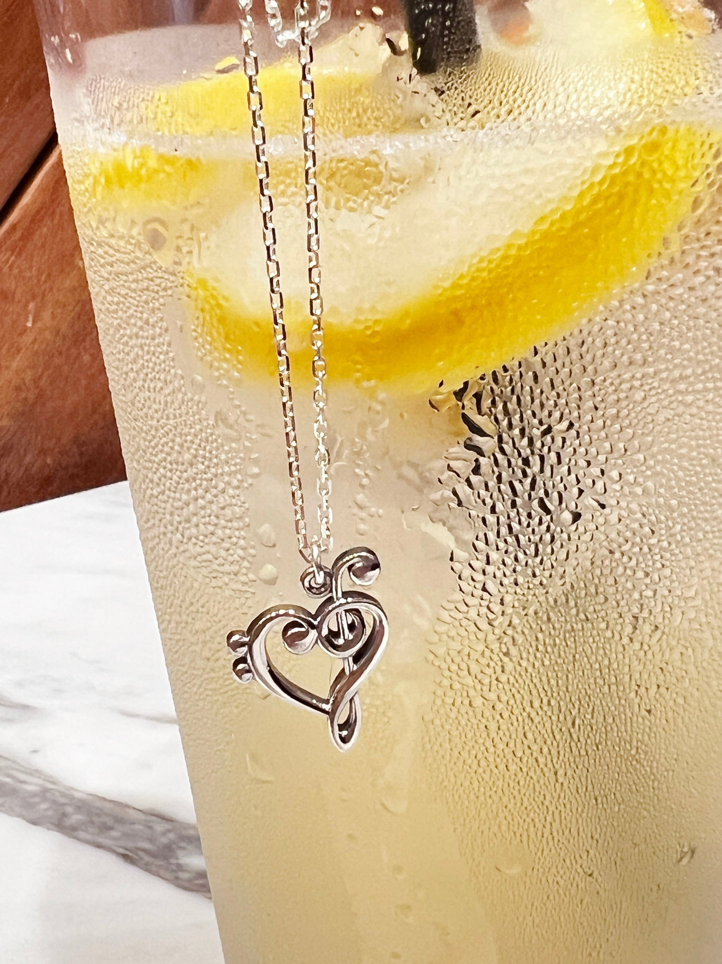 Heart Treble Clef Necklace — 925 Silver Music Note Pendant
