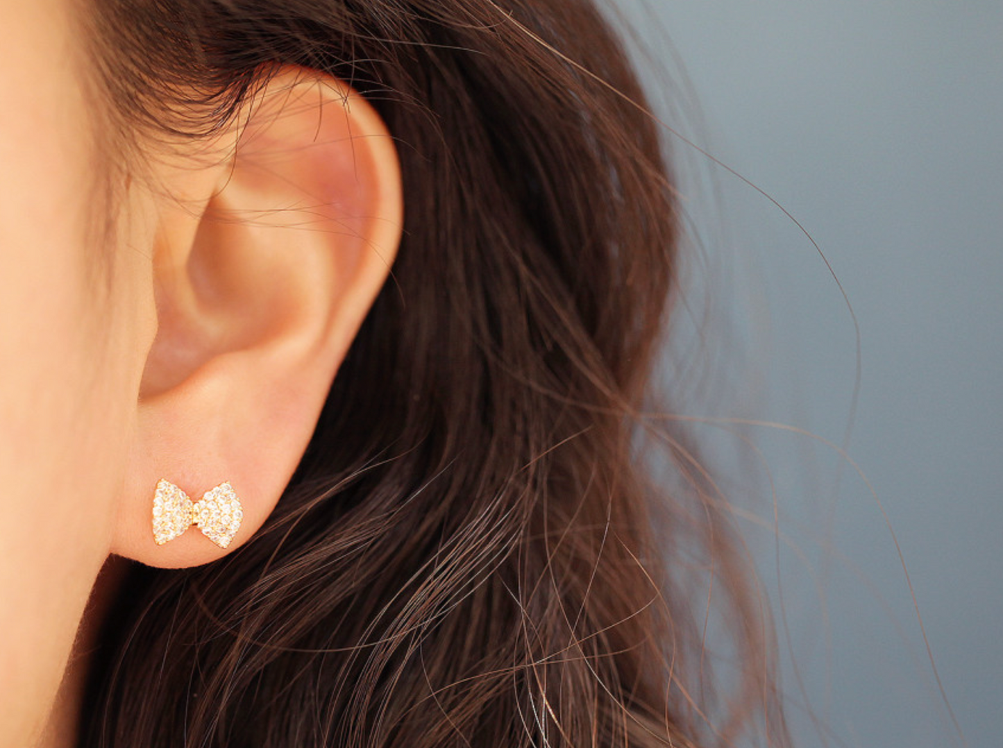 Pavé Bow Cartilage Stud Earring in Gold Silver Rose Gold