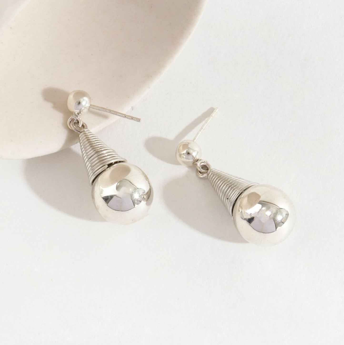 925 Sterling Silver Sculptural Ball  Drop Chunky Earrings