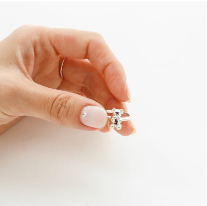 925 Sterling Silver Teddy Bear Ring – Cute Unique Adjustable Gift for Women & Girls