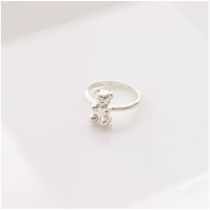 925 Sterling Silver Teddy Bear Ring – Cute Unique Adjustable Gift for Women & Girls