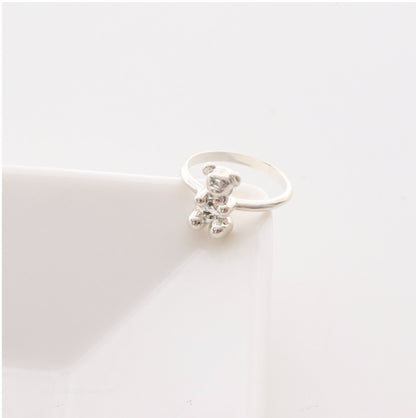 925 Sterling Silver Teddy Bear Ring – Cute Unique Adjustable Gift for Women & Girls