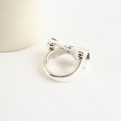 925 Sterling Silver Chunky Silver Bow Ring, Cute Statement Ribbon Ring
