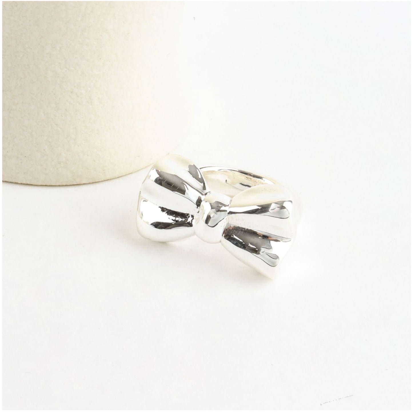 925 Sterling Silver Chunky Silver Bow Ring, Cute Statement Ribbon Ring
