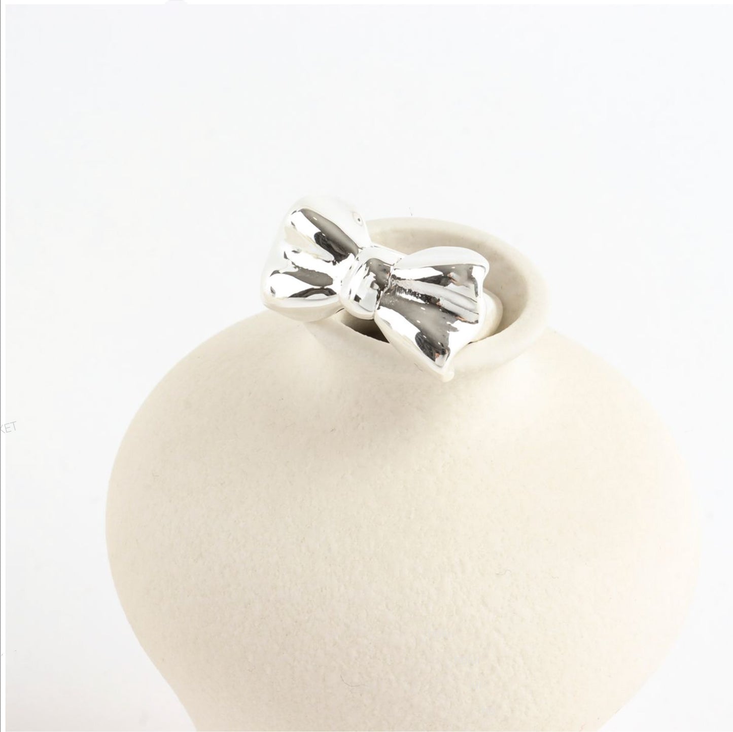 925 Sterling Silver Chunky Silver Bow Ring, Cute Statement Ribbon Ring