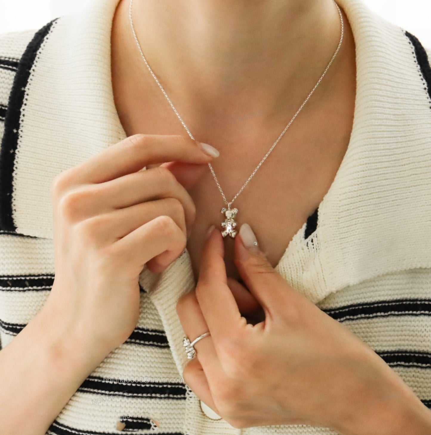 925 Sterling Silver Teddy Bear Necklace,Cute Minimalist Layering necklace