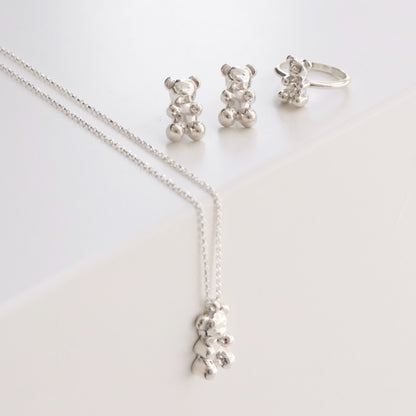 925 Sterling Silver Teddy Bear Necklace,Cute Minimalist Layering necklace