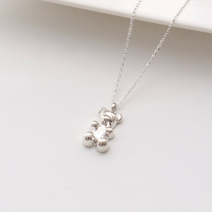 925 Sterling Silver Teddy Bear Necklace,Cute Minimalist Layering necklace