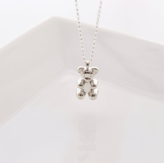 925 Sterling Silver Teddy Bear Jointed Necklace  Articulated Bear Pendant, Kawaii Y2K Jewelry Cute Minimalist Layering necklace